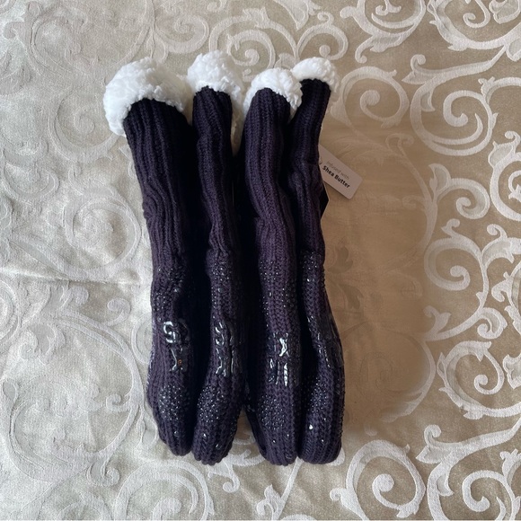NWT MUK LUKS Bundle of 2 Purple Cabin Socks Non-Skid Faux Sherpa Lining Size S/M - Picture 3 of 4